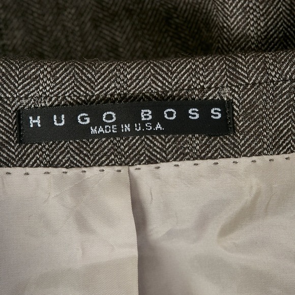BOSS Hugo Boss Sport coat Mens 42L Brown Herringbone Wool Cashmere Blazer Jacket - Picture 13 of 16